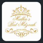 Sticker Carré Parcours d'or, logo Bat mitzvah Tiara<br><div class="desc">Tourbillons dorés (rouleaux) et Tiara en forme de coeur Sticker Bat mitzvah. Vous pouvez l'utiliser pour différentes occasions.</div>