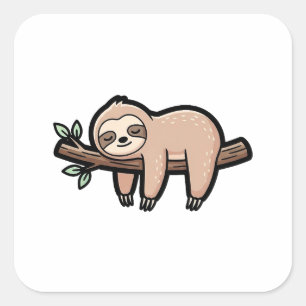 Sticker Carré Paresseux Endormi – Illustration Mignonne Kawaii