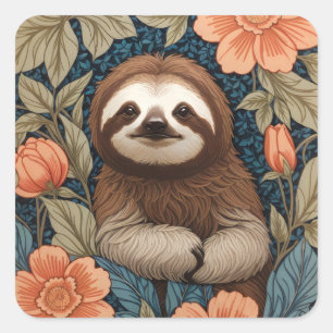Sticker Carré Paresseux mignon Élégant floral inspiré de William