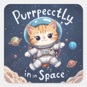 Sticker Carré Parfaitement dans l'astronaute de chat spatial Cut