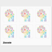 Sticker Carré Paris France | Arc de Triomphe | Design néon (Feuille)