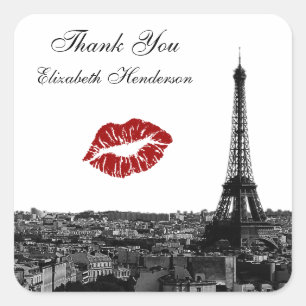 Sticker Carré Paris France Skyline Kiss #1 BW Kiss Favor Étiquet