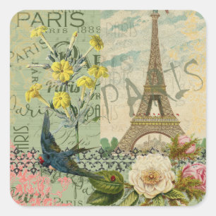 Sticker Carré Paris France Voyage Vintage Art Antique Peinture