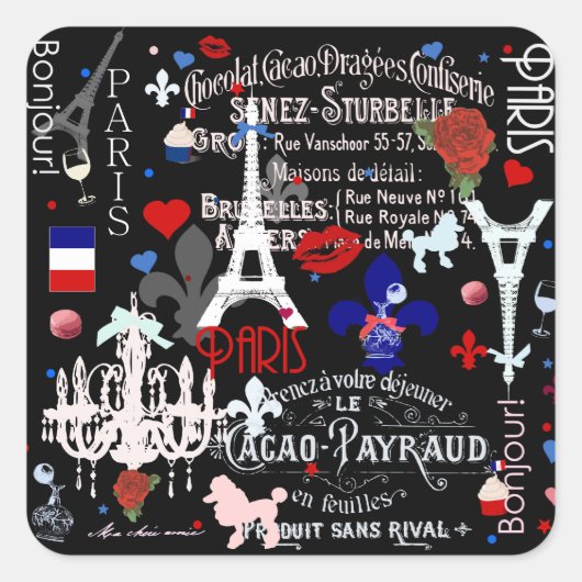 Sticker Carré Paris French Black collage (Devant)