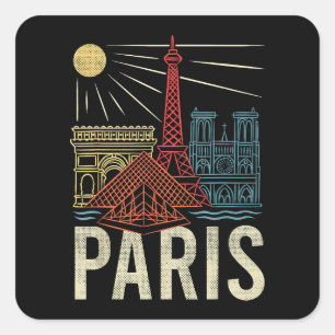Sticker Carré Paris Vacances, France Vacances, Tour Eiffel, Amou