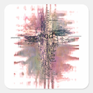 Sticker Carré paroles chrétiennes grunge croix