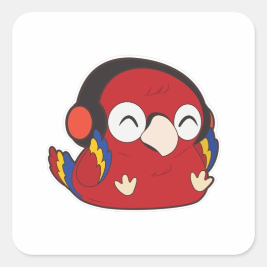 Sticker Carré Parrot - Musique avec casque (Devant)