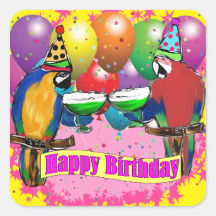 STICKER CARRÉ PARROTS D'ANNIVERSAIRE