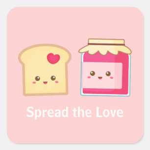 Sticker Carré Partagez l'amour avec Cute Toast and Jam