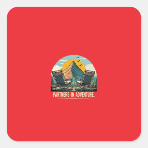 Sticker Carré Partenaires d'aventure Conception de camping rétro