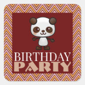 Sticker Carré Parti Animal Panda, Chevron Anniversaire (Devant)