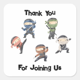 Sticker Carré Parti Anniversaire de enfant guerrier mignon Ninja