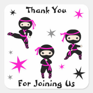 Sticker Carré Parti Anniversaire de enfant guerrier mignon Ninja