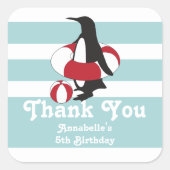 Sticker Carré Parti Anniversaire de enfant Merci de Pingouin ble (Devant)