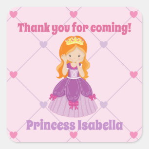 Sticker Carré Parti Anniversaire de enfant rose princesse à tête