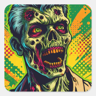 Sticker Carré Parti d'Halloween Zombie éffrayant