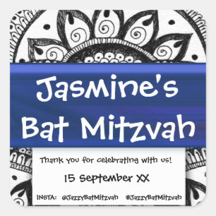 Sticker Carré Parti Merci bat mitzvah Favoriser Enregistrer La D