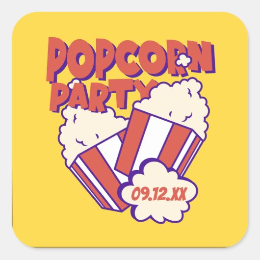 Sticker Carré Parti Popcorn personnalisé (Devant)