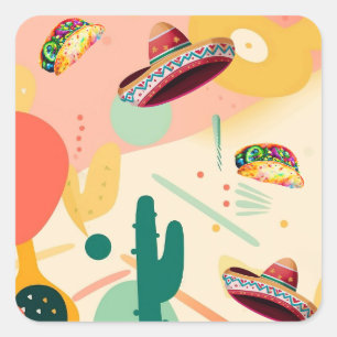 Sticker Carré Parti Tacos et Sombreros