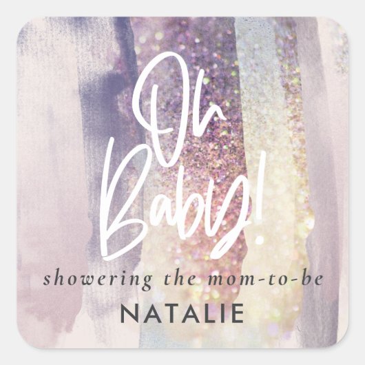 Sticker Carré Partie baby shower violet fillette (Devant)