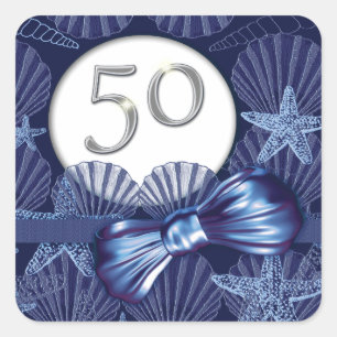 Sticker Carré partie bleue de plage de cinquantième anniversair