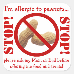 Sticker Carré Partie d'allergie d'arachide ou avertissement