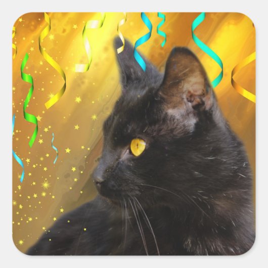 Sticker Carré Partie de chat noir (Devant)