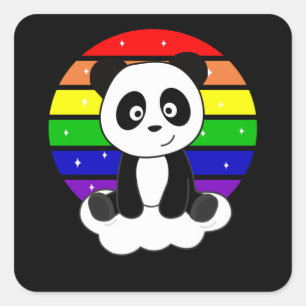 Sticker Carré Parties scintillant arc-en-ciel Panda Kawaii Panda