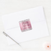 Sticker Carré Parties scintillant Argent Clair Pink Poil Joyeux (Enveloppe)