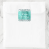Sticker Carré Parties scintillant Argent Turquoise Joyeux annive (Sac)