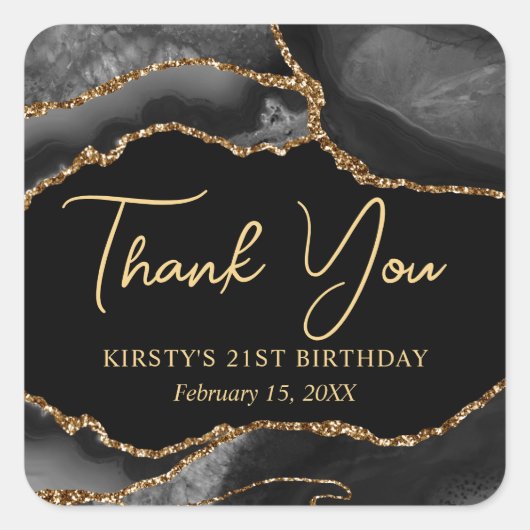 Sticker Carré Parties scintillant Black and Gold Faux Agate Anni (Devant)