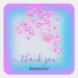 Sticker Carré Parties scintillant bleu rose Nom de remerciement 