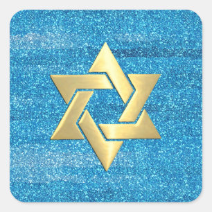 Sticker Carré Parties scintillant bleu turquoise bat mitzvah ave