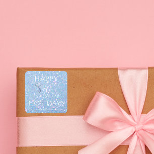 Sticker Carré Parties scintillant bleue "Happy Holidays" Affaire