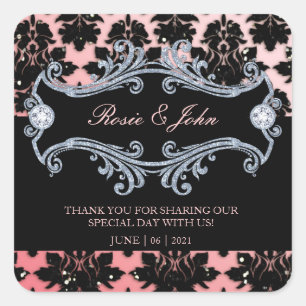 Sticker Carré Parties scintillant Damas Mariage de corail Monogr