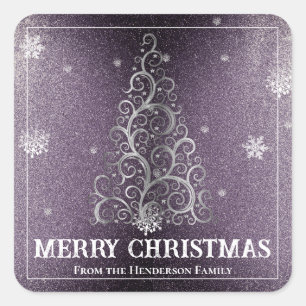 Sticker Carré Parties scintillant d'arbre de Noël et flocons de 
