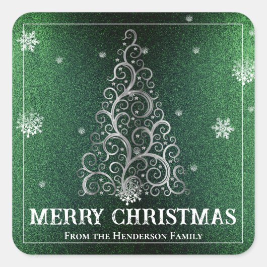 Sticker Carré Parties scintillant d'arbre de Noël et flocons de  (Devant)
