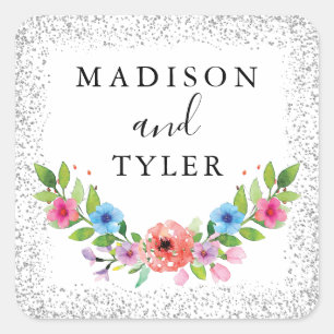 Sticker Carré Parties scintillant d'argent étincelles Aquarelle 