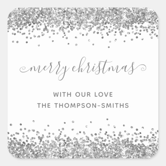 Sticker Carré Parties scintillant d'argent Joyeux Noël Noms de s (Devant)