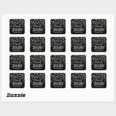 Sticker Carré Parties scintillant d'argent noir Confetti Graduat (Feuille)