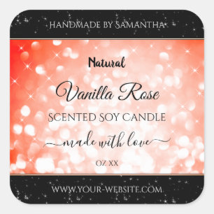 Sticker Carré Parties scintillant de corail rose moderne Étiquet