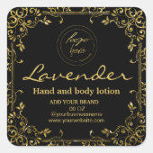 Sticker Carré Parties scintillant de luxe or et ingrédients noir (Devant)