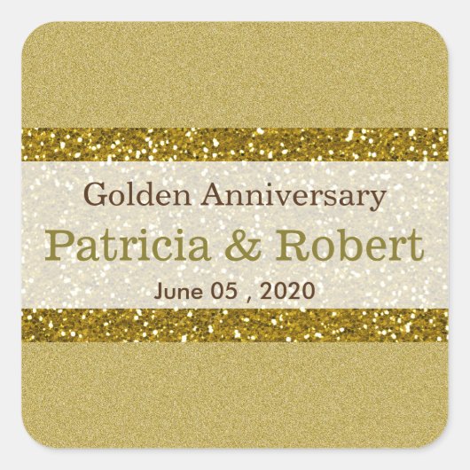 Sticker Carré Parties scintillant d'or 50e anniversaire de Maria (Devant)