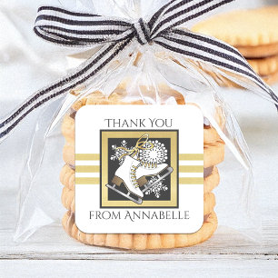 Sticker Carré Parties scintillant d'or Black White Ice Skating P