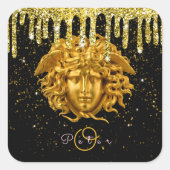 Sticker Carré Parties scintillant d'or chic Drift Medusa Script  (Devant)