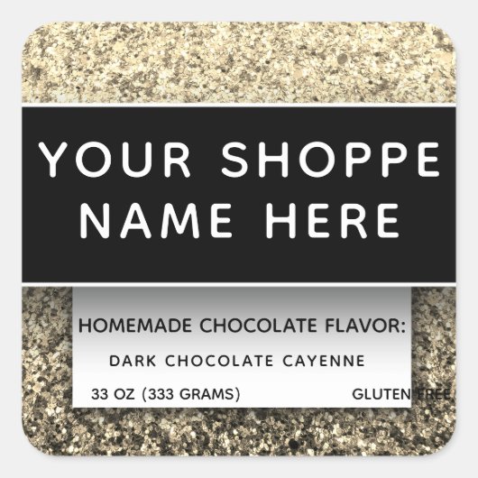 Sticker Carré Parties scintillant d'or Élégant Conteneur aliment (Devant)