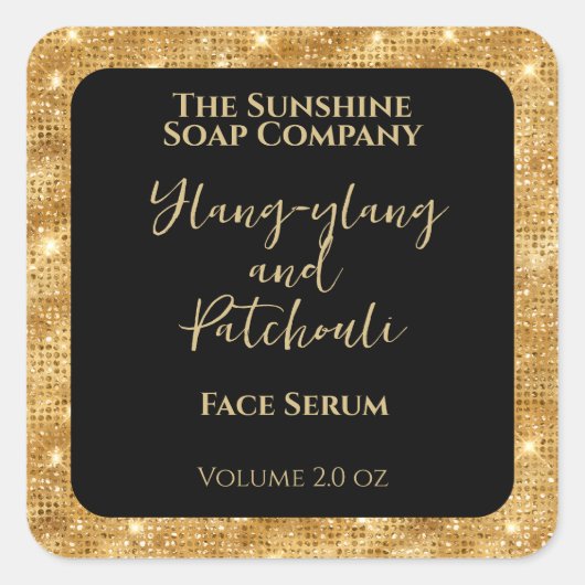 Sticker Carré Parties scintillant d'or noir Cosmétiques Étiquett (Devant)