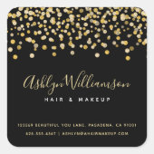 Sticker Carré Parties scintillant d'or noir points coiffeur styl (Devant)