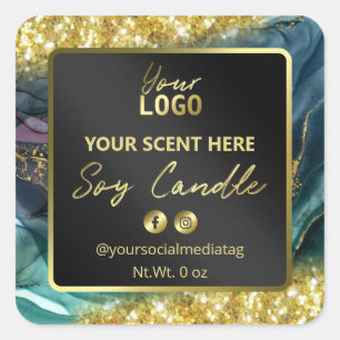Sticker Carré Parties scintillant d'or professionnel Turquoise S