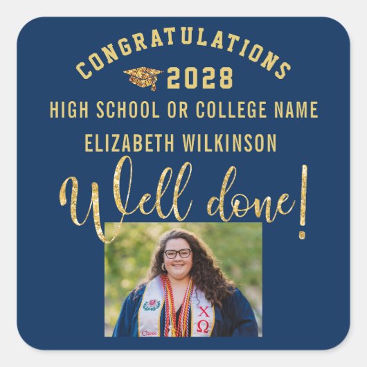 Sticker Carré Parties scintillant d'or Script Gras Diplôme photo (Devant)